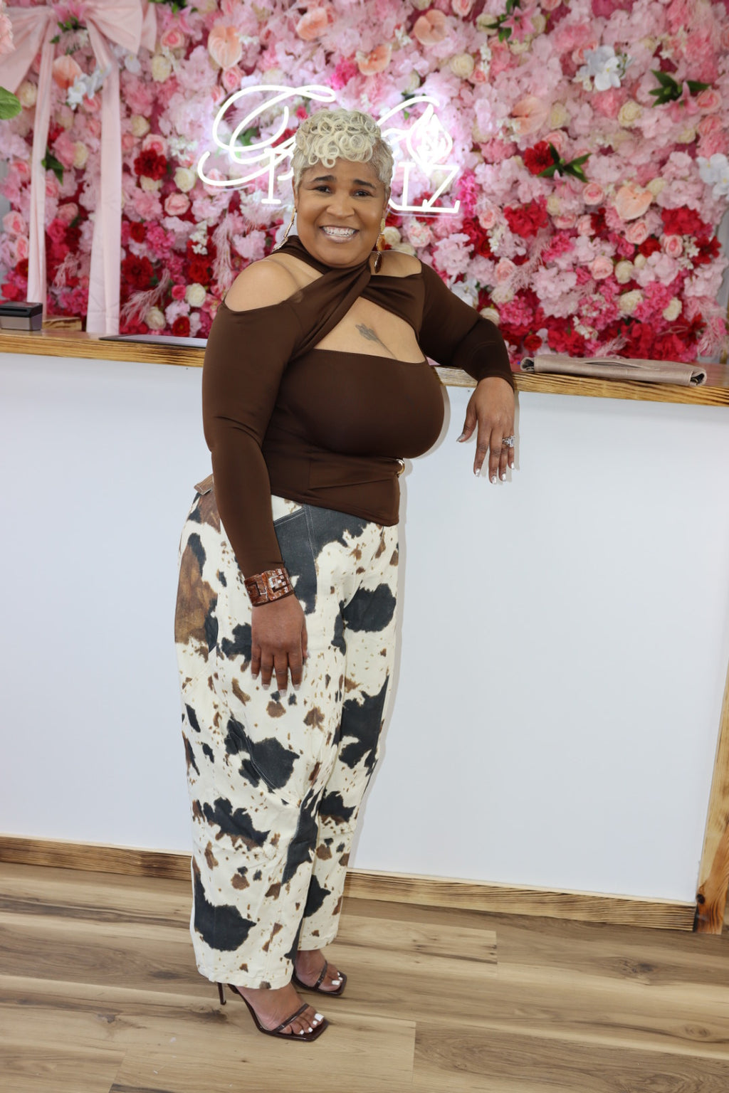 Wide Baggy Fit Cow Print Denim Jean