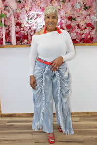 High Rise Light Blue Wash Layered Drapery Jeans