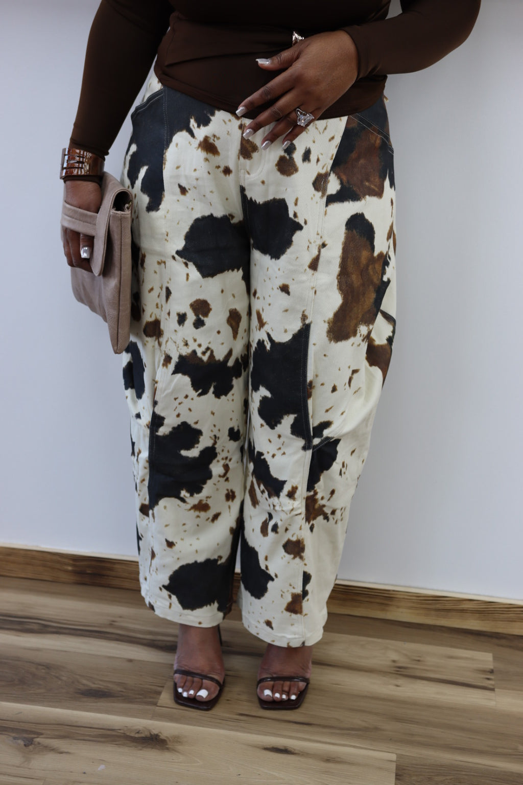 Wide Baggy Fit Cow Print Denim Jean