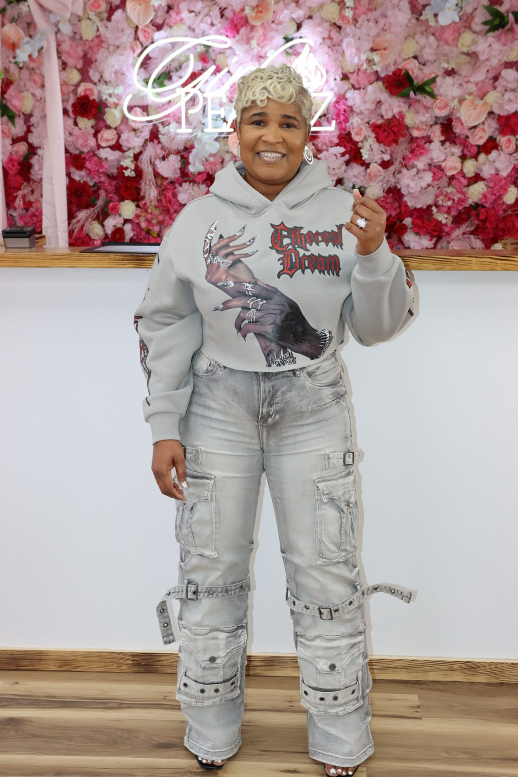 High Rise Wide Leg Jeans W/ Side Pinching