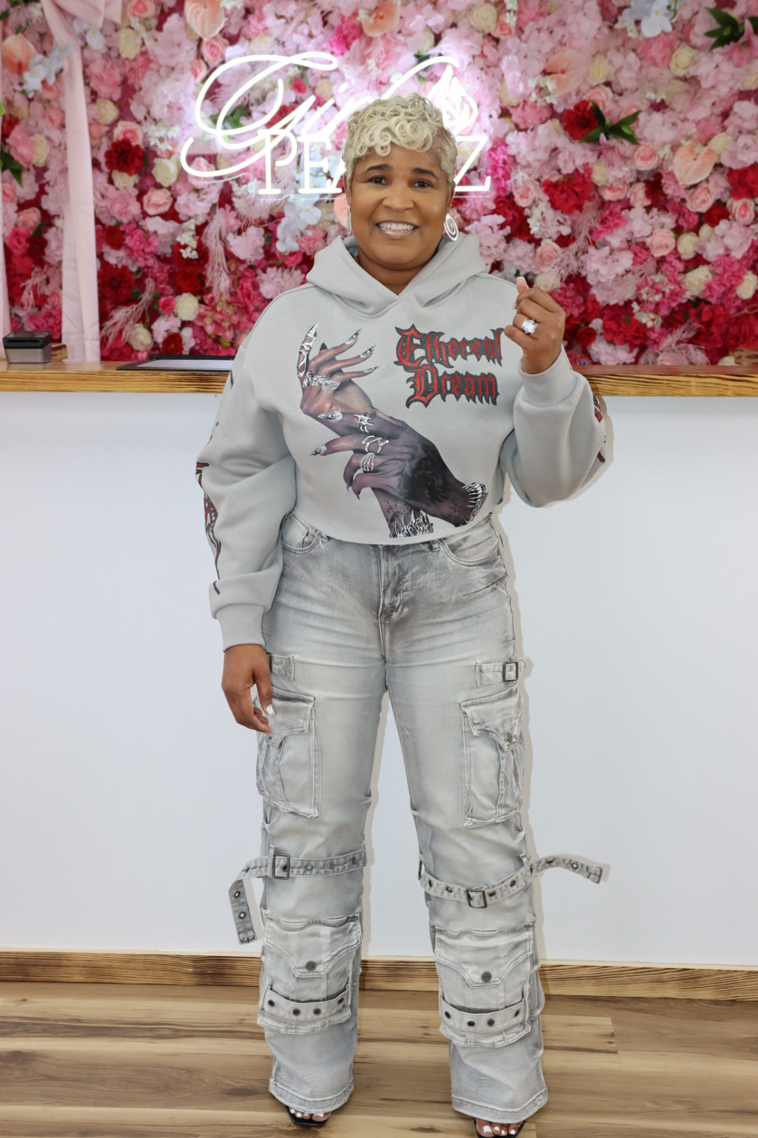 High Rise Wide Leg Jeans W/ Side Pinching