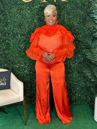 Ruffles Sleeve Orange Set