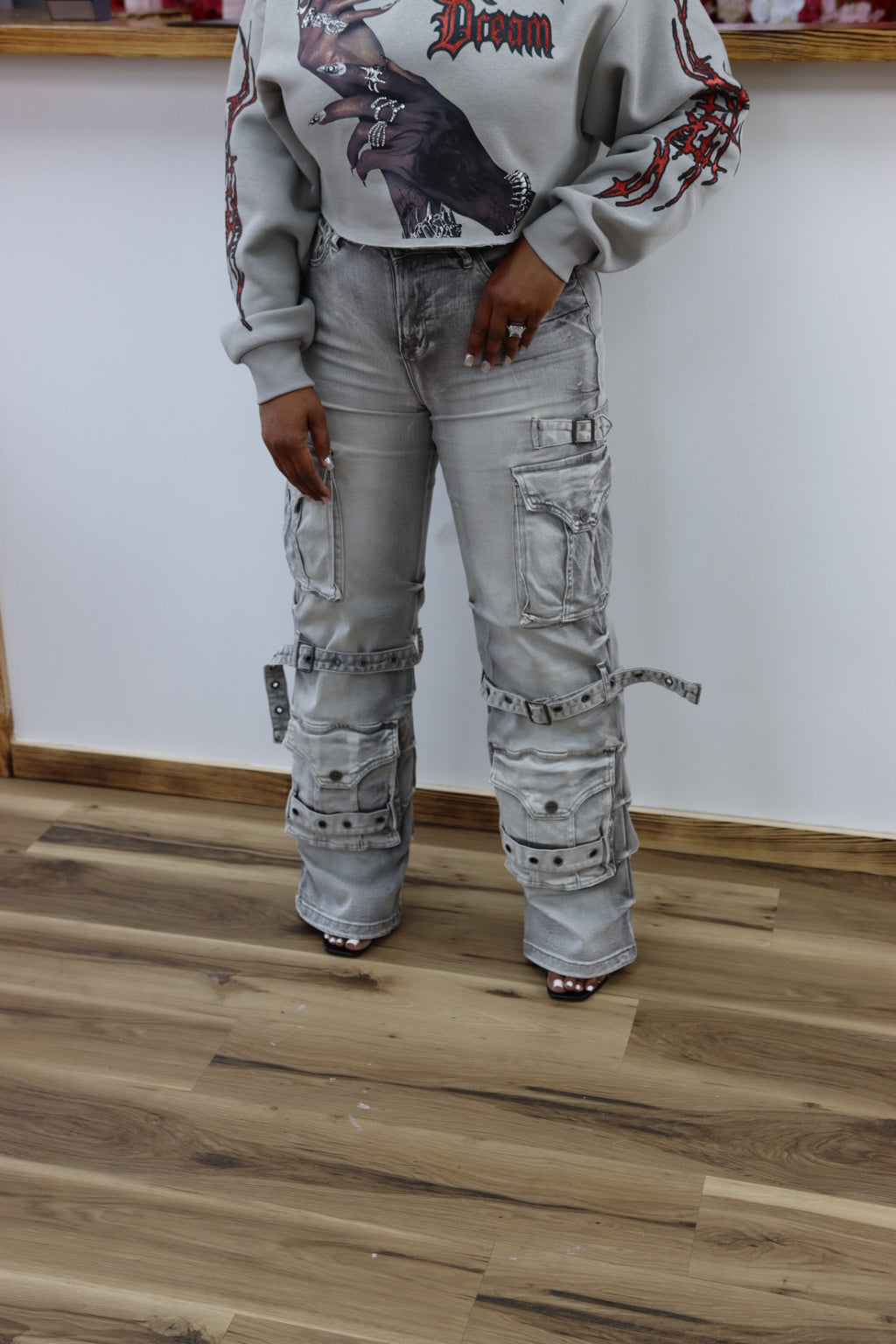 High Rise Wide Leg Jeans W/ Side Pinching