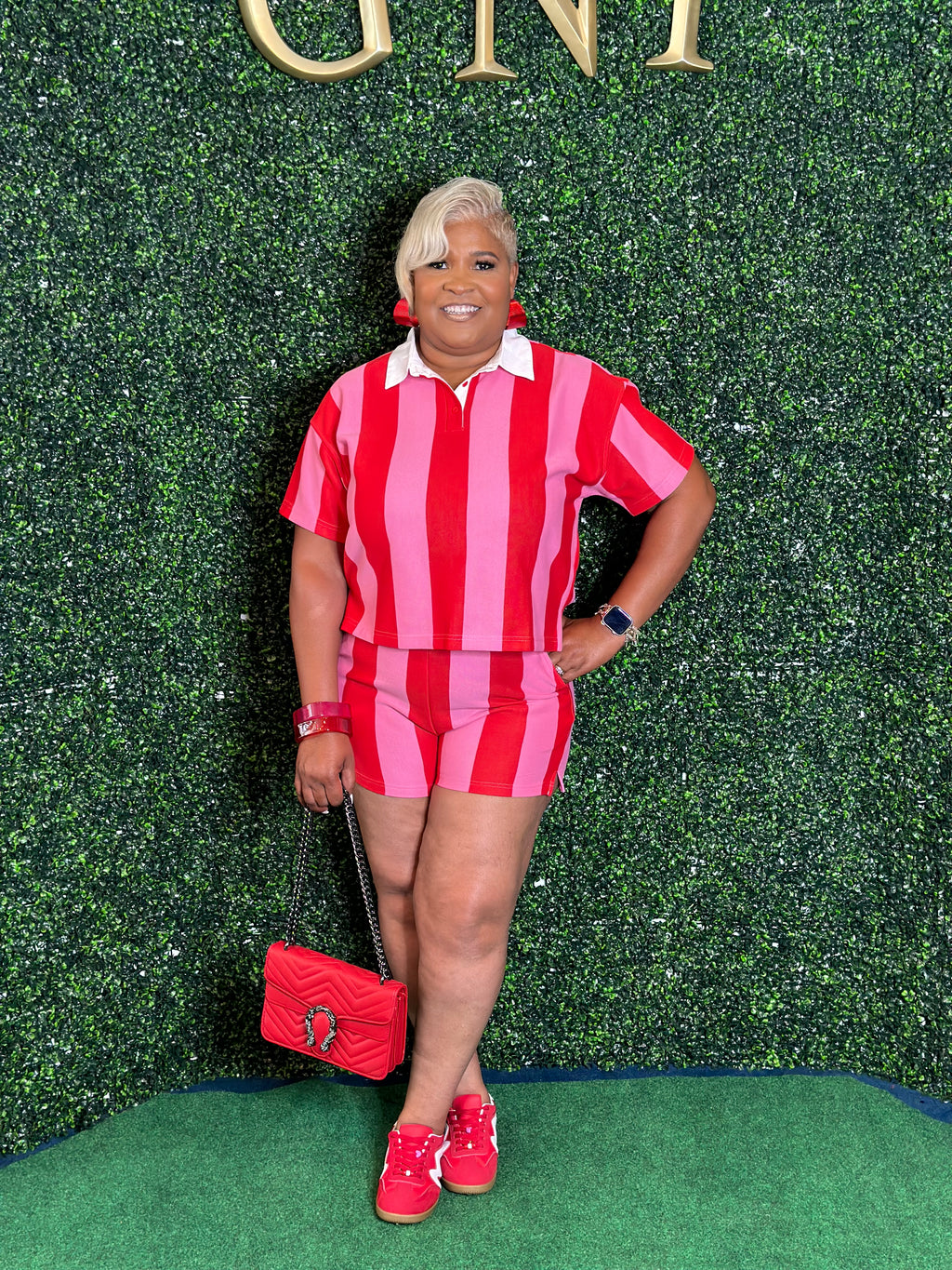 Stripe Pink and Red Short Set