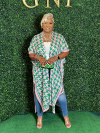 Houndstooth Pink & Green Kimono