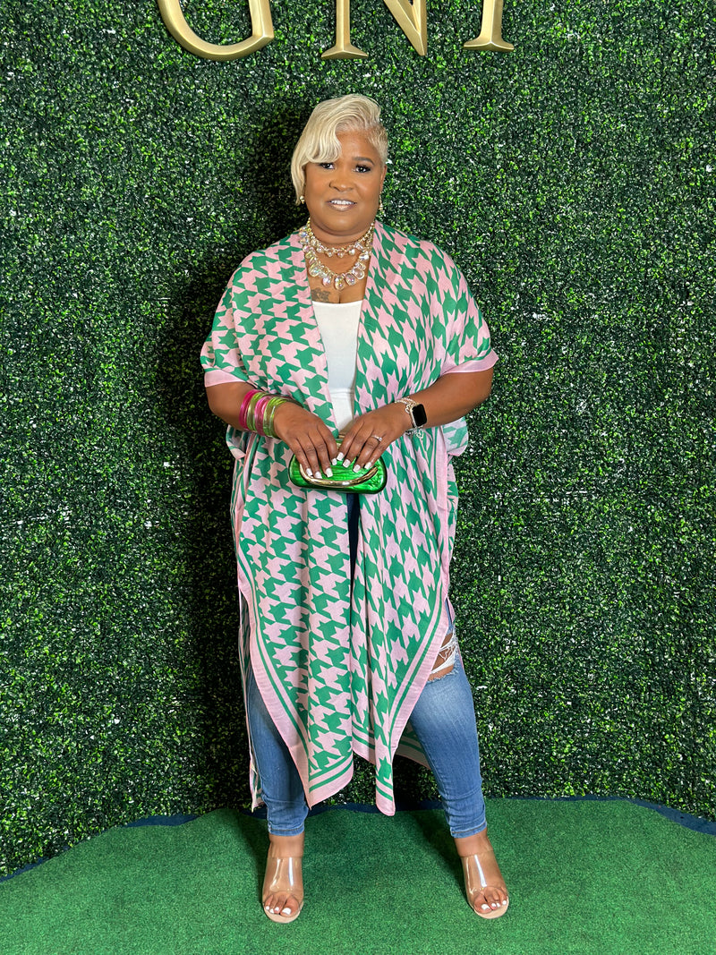 Houndstooth Pink & Green Kimono