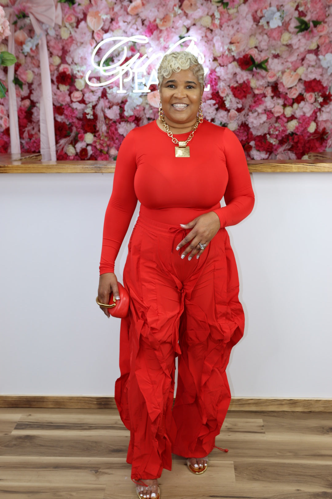 Red Rubble Baggy Pants Set