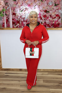 Hooded Red Jumpsuit Lined Fleece Wide Leg