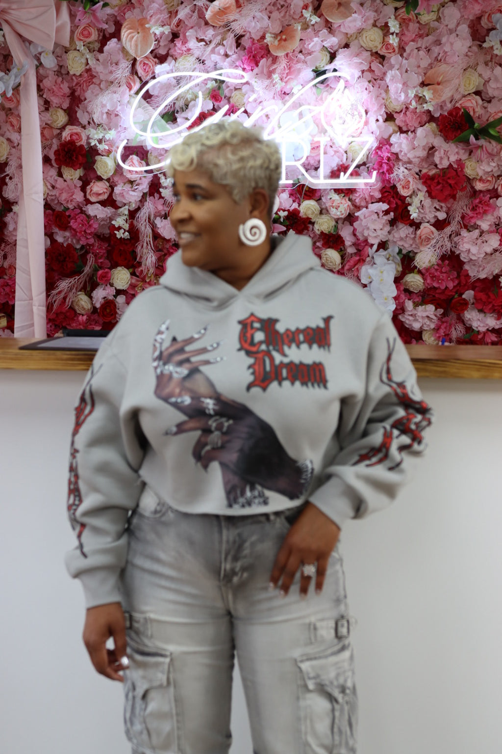 RHINESTONE CROPPED HOODIE