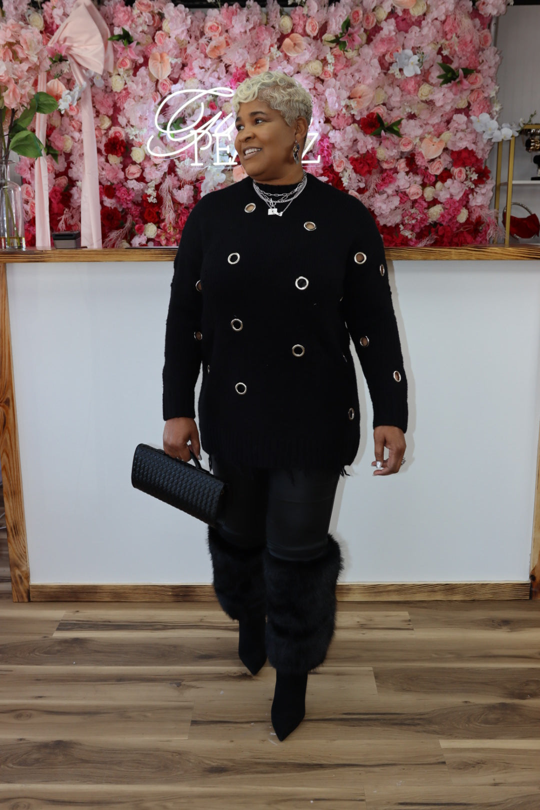 Eyelet Distress Tunic Sweater