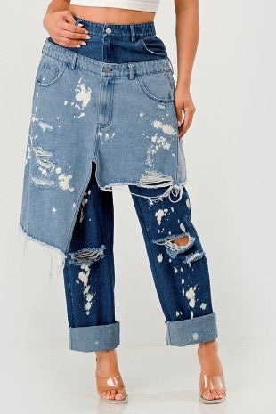 Double-Layer Destroyed Denim Pants