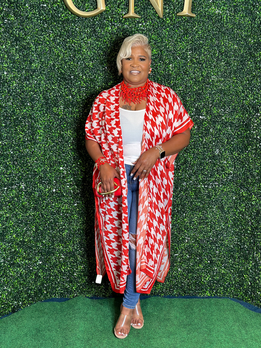 Houndstooth Red Kimono