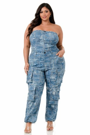 Patch Denim Detail Jumpsuit