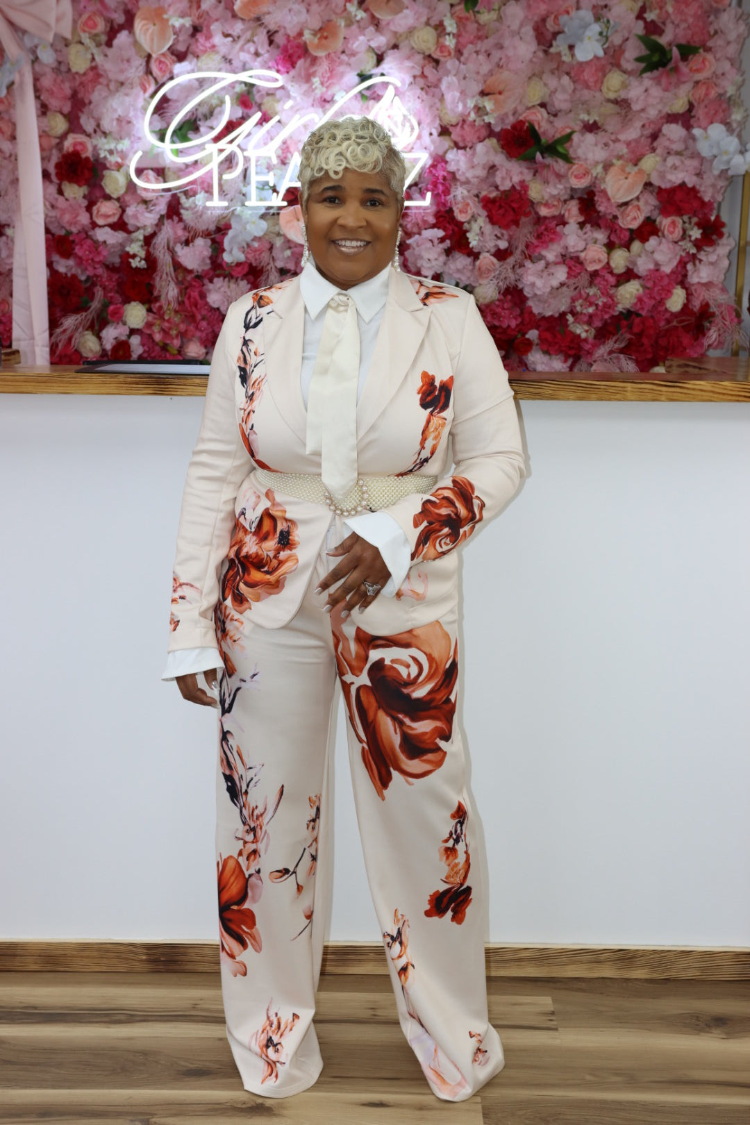 Floral Satin Blazer Set