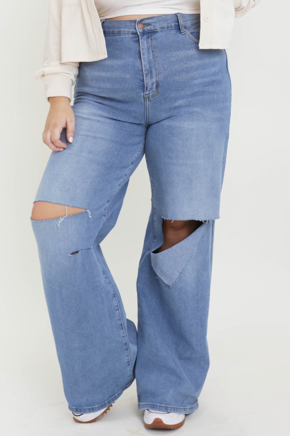 Wide leg cut detail jeans