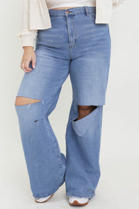 Wide leg cut detail jeans