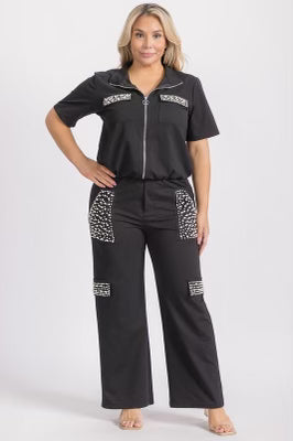 Plus Size Two-pieces Pearl Pants Set