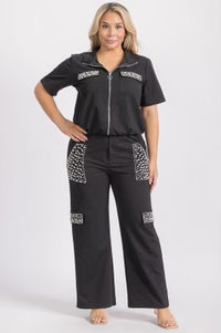 Plus Size Two-pieces Pearl Pants Set