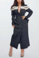 Sheer Shoulder Detail Longline Blazer Dress