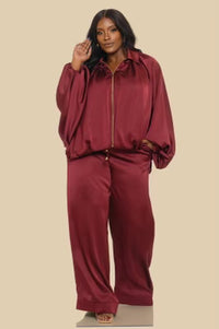 Plus Puffed Bomber Jacket Pants Set