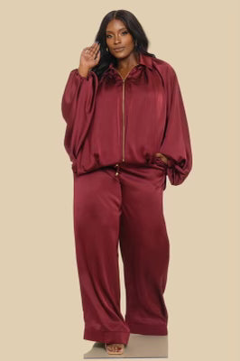 Plus Puffed Bomber Jacket Pants Set